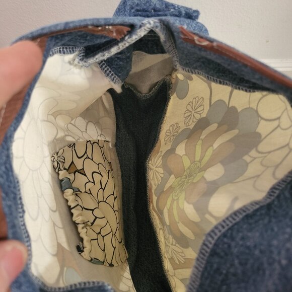 OOAK Upcycled Denim & 70s Vintage Floral Crossbody Bag - Boho/Retro - Picture 5 of 9